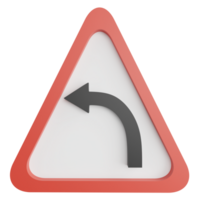 sinistra curva cartello clipart piatto design icona isolato su trasparente sfondo, 3d rendere strada cartello e traffico cartello concetto png