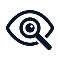 Magnifier Icon With Eyeball Outline Icon, Searcing Icon Design Elements, Magnifying Glass With Eye, Zoom Object With Microscope Tool, Explorer Icon, Investigation And Analysis Concept Design Vector