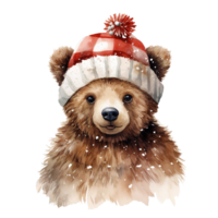 Bear Wearing Winter Clothes For Christmas Event. Watercolor Style. AI Generated png