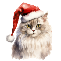 Katze tragen Santa Hut zum Weihnachten Fall. Aquarell Stil. ai generiert png