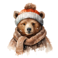 ours portant hiver vêtements pour Noël événement. aquarelle style. ai généré png