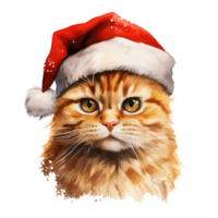 katt bär santa hatt för jul händelse. vattenfärg stil. ai genererad png