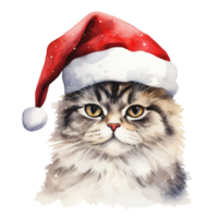 gatto indossare Santa cappello per Natale evento. acquerello stile. ai generato png
