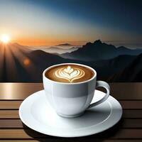 Warm coffee with a blurry background, urban and cafe concept, good for business, blogs, websites, catalogs etc. Generative Ai Image photo