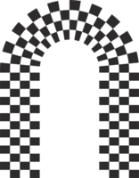 Checkerboard arc frame with black and white chess pattern.Y2k geometric shapes. Retro groovy illustration png