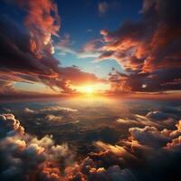 Background of clouds above the sky with the reflection of the sunset sun, great for business, website, backdrop, blog, design etc. Ai generative concept photo