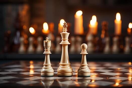 Chess pieces on the table, created with generative AI photo