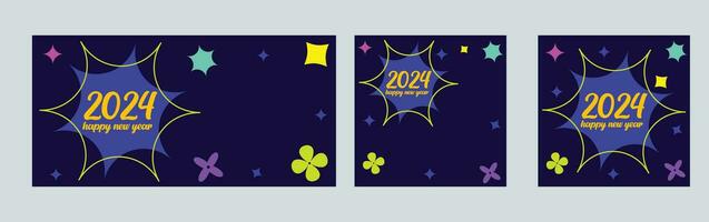 Happy New Year 2024 with colorful Minimalistic trendy design. Happy New Year 2024 square template. greeting background designs, New Year, and social media promotional content. Vector illustration