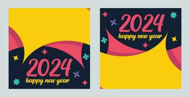 Happy New Year 2024 with colorful Minimalistic trendy design. Happy New Year 2024 square template. greeting background designs, New Year, and social media promotional content. Vector illustration