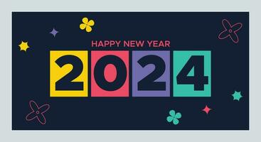 Happy New Year 2024 with colorful Minimalistic trendy design. Happy New Year 2024 square template. greeting background designs, New Year, and social media promotional content. Vector illustration