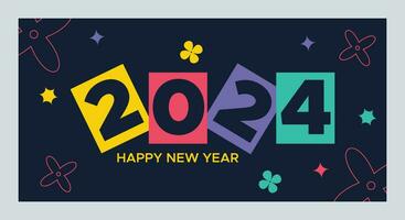 Happy New Year 2024 with colorful Minimalistic trendy design. Happy New Year 2024 square template. greeting background designs, New Year, and social media promotional content. Vector illustration