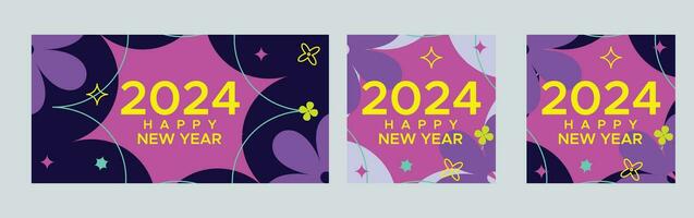 Happy New Year 2024 with colorful Minimalistic trendy design. Happy New Year 2024 square template. greeting background designs, New Year, and social media promotional content. Vector illustration