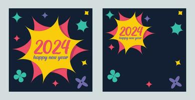 Happy New Year 2024 with colorful Minimalistic trendy design. Happy New Year 2024 square template. greeting background designs, New Year, and social media promotional content. Vector illustration