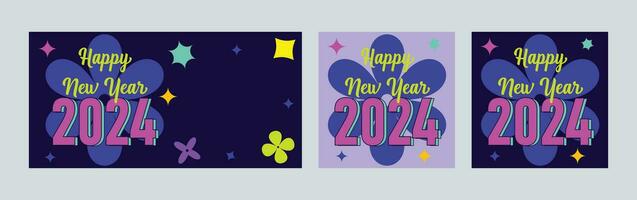 Happy New Year 2024 with colorful Minimalistic trendy design. Happy New Year 2024 square template. greeting background designs, New Year, and social media promotional content. Vector illustration