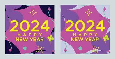 Happy New Year 2024 with colorful Minimalistic trendy design. Happy New Year 2024 square template. greeting background designs, New Year, and social media promotional content. Vector illustration