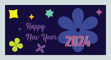 Happy New Year 2024 with colorful Minimalistic trendy design. Happy New Year 2024 square template. greeting background designs, New Year, and social media promotional content. Vector illustration