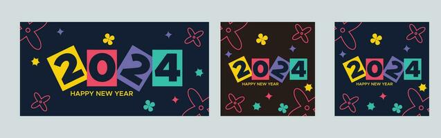 Happy New Year 2024 with colorful Minimalistic trendy design. Happy New Year 2024 square template. greeting background designs, New Year, and social media promotional content. Vector illustration