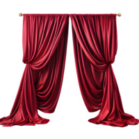 red curtain of performance stage png ,red curtain isolated on transparent background ,generative ai