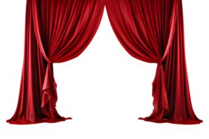 red curtain of performance stage png ,red curtain isolated on transparent background ,generative ai