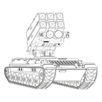 Self-propelled Anti - aircraft air defense system in line art. PNG Illustration.