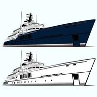 Yacht vector and line art illustration