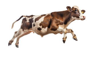 Happy cow jumping isolated on transparent background. AI Generative png