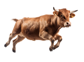 Happy cow jumping isolated on transparent background. AI Generative png