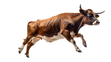 Happy cow jumping isolated on transparent background. AI Generative png