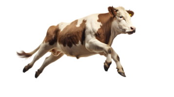 Happy cow jumping isolated on transparent background. AI Generative png