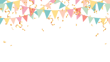 festa colorato pastello bandiere e oro coriandoli cadente. celebrazione, compleanno, festa, carnevale, anniversari e vacanza png