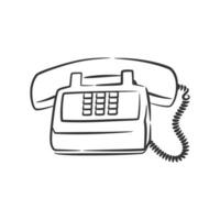 Old phone vintage retro style telephone object line art hand drawn vector