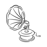 Gramophone vintage music line art hand drawing vector