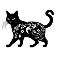 a drawing of cat and flowers. AI-Generated png