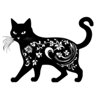 un' disegno di gatto e fiori. ai-generato png