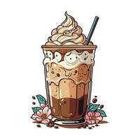 High detailed line art of Coffee Milk Boba vector