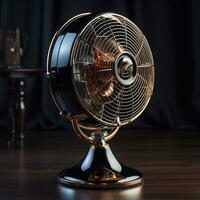 Picture of old standing fan on antique machinery in factory room background Generative AI photo