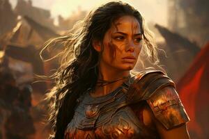 Gladiator woman warrior. Generate Ai photo