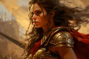 Gladiator woman warrior. Generate Ai photo