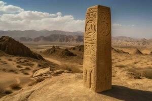Stone pillar middle eastern in desert. Generate ai photo