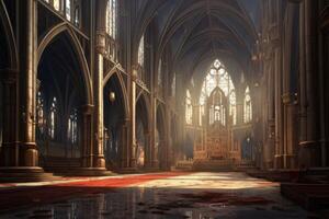 Timeless Cathedral interior old. Generate Ai photo