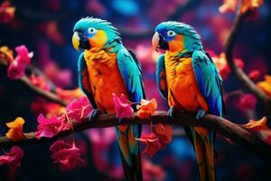 Loud Bright parrots. Generate Ai photo