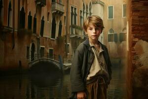 histórico niño antiguo Venecia. generar ai foto