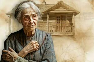 Intricate Architect house plan old woman. Generate AI photo