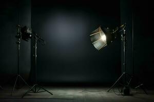Studio lighting room isolated on black background. Generate Ai photo