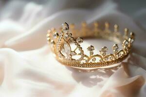 Luxury gold tiara with diamonds. Generate ai photo