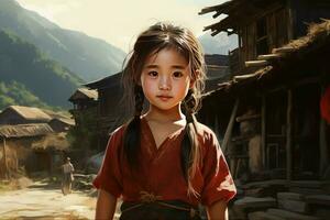 tradicional chino pueblo muchacha. generar ai foto