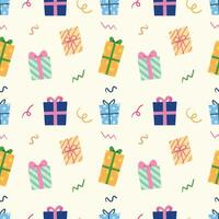 Gift box with ribbon cartoon seamless pattern background for wallpaper, wrapping, christmas vector