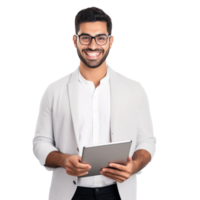 Smiling Young Middle Eastern Man With Digital Tablet In Hands isolated png