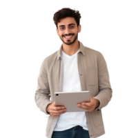 Smiling Young Middle Eastern Man With Digital Tablet In Hands isolated png