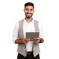 Smiling Young Middle Eastern Man With Digital Tablet In Hands isolated png